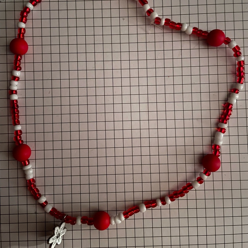 Red & white beaded necklace